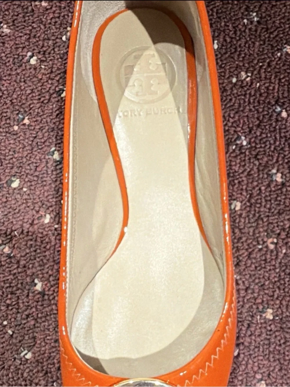 Tory Burch Orange Patent Logo Ballet Flats